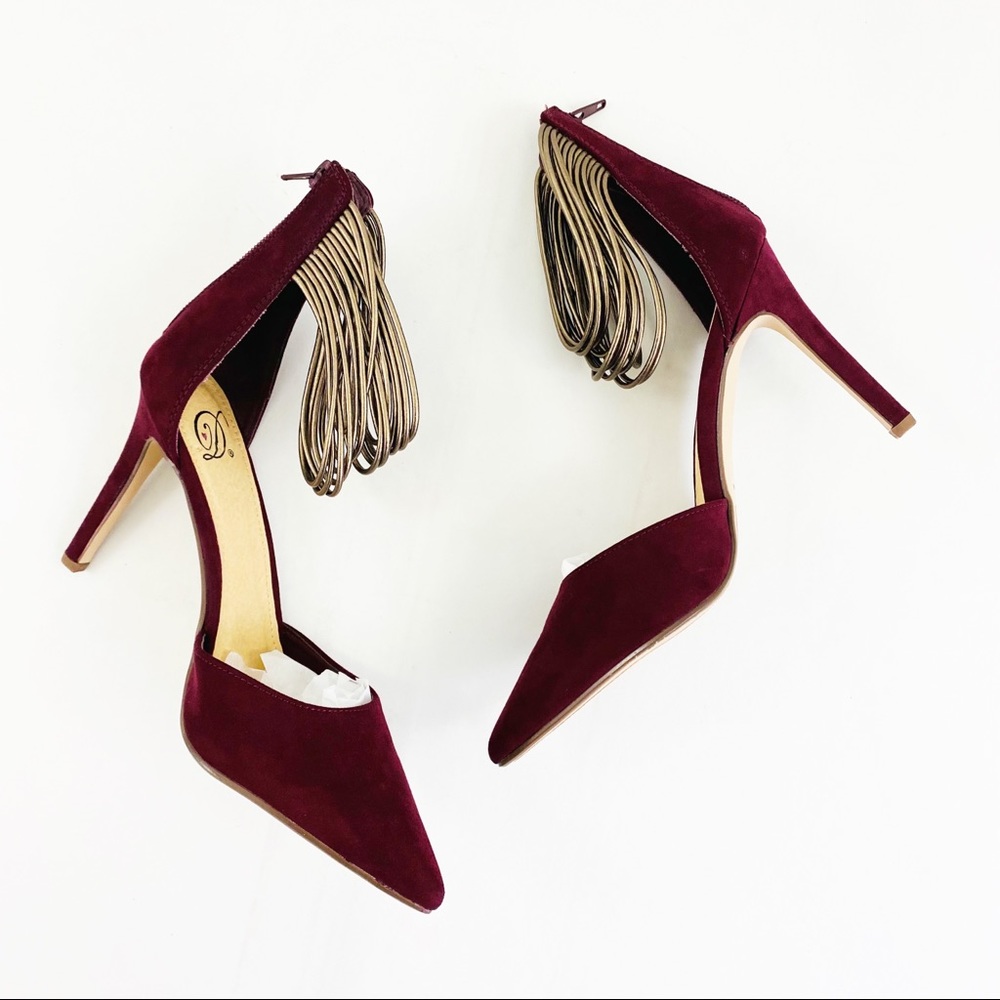 Francesca’s Burgundy Point Toe Strappy Ankle Heels - Picture 2 of 7